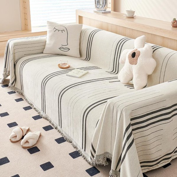 Europa Toalla De Sofá A Rayas Tela Gruesa De Cubierta Chenilla Jacquard Universal Borla Funda De Sofá Antideslizante Una Pieza Toalla De Respaldo 180X130Cm1Pcs-image