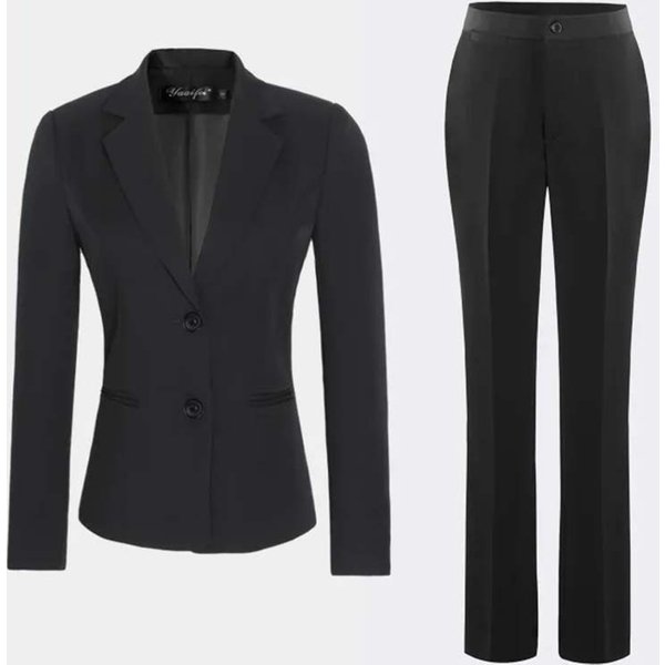 Traje De 2 Piezas De Chaqueta Negra, Ropa Formal De Negocios Para Mujer, Ropa De Trabajo, Temperamento, Chaqueta Simple De Moda, Chaqueta + Pantalones De Traje S Negro-image