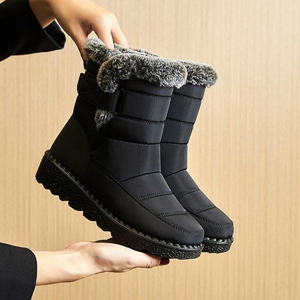 Botas De Invierno Impermeables Para Mujer, Botas De Nieve Largas De Felpa De Piel SintéTica, Botines De Plataforma Para Mujer, Zapatos CáLidos De AlgodóN Para Parejas 36 Black-image