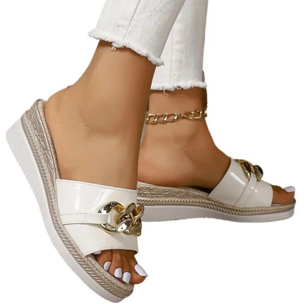 Zapatos Femeninos Puntera Descubierta Zapatillas De Mujer Talla Grande Zapatillas De Vestir Para Mujer DecoracióN MetáLica Puntera Redonda CuñAs Sandalias De Plataforma 40 Brown-image