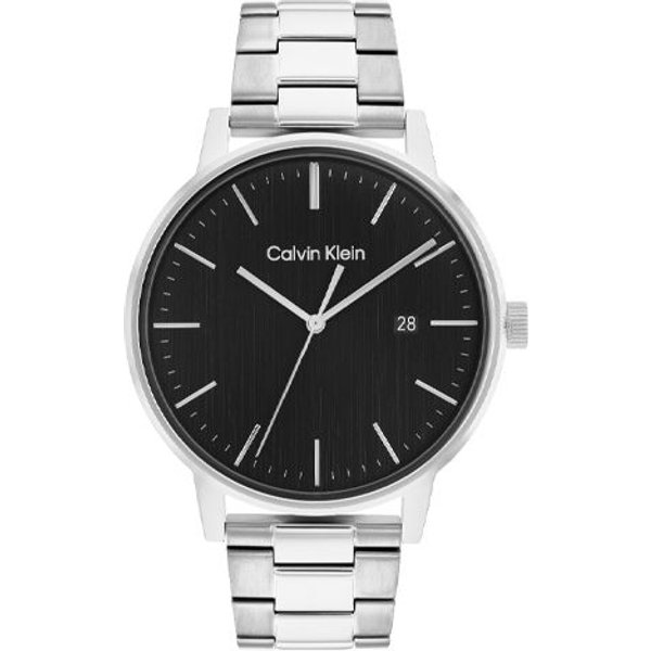 Reloj Serie Atemporal Calvin Klein Movimiento De Cuarzo Pulsera De Acero 43Mm Esfera Negra Relojes Para Hombre 25200053 Silver Strap Black Dial Black-image