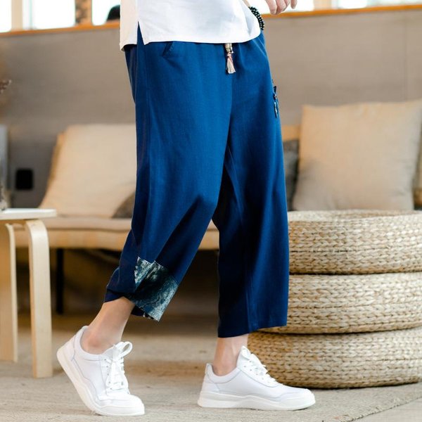 Pantalones Harem De Lino Y AlgodóN JaponéS Para Hombre, Pantalones Cortos De Lino Transpirables De Verano Para Hombre, Pantalones Deportivos Informales Con Cintura EláStica L-image