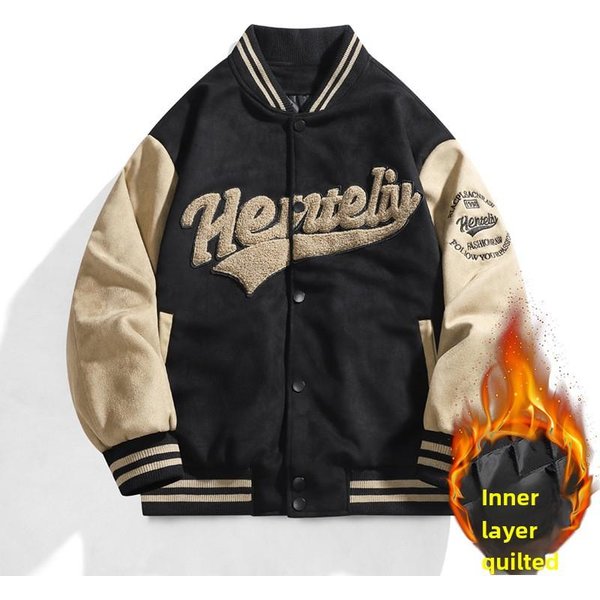 MęSka Kurtka Baseballowa W Stylu Retro, BawełNiana, Ocieplana, Bluza Baseballowa M Beige-image