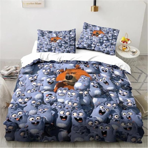 Juego De Cama Grizzy Y Los Lemmings NiñOs NiñAs TamañO Twin Queen Funda NóRdica Funda De Almohada Cama NiñOs Adultos Moda Textil Para El Hogar 150X200Cm 3Pcs-image