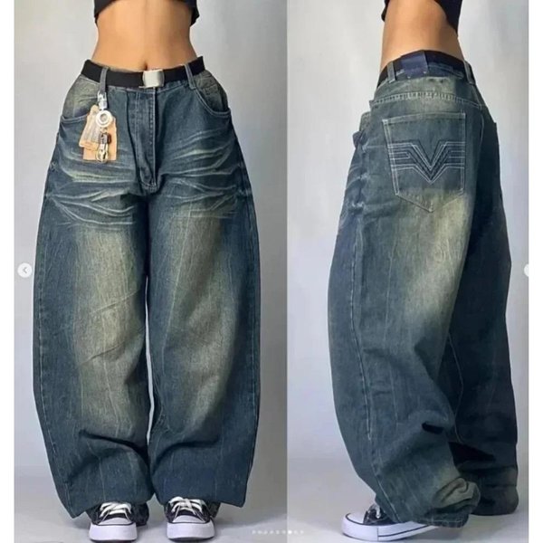 Pantalones Vaqueros Holgados Estilo Hip Hop Estilo Retro Americano Y2K Para Mujer, Pantalones De Pierna Ancha Y Cintura Alta Estilo Harajuku, Pantalones Anchos GóTicos, Pantalones De Calle XL Gray-image