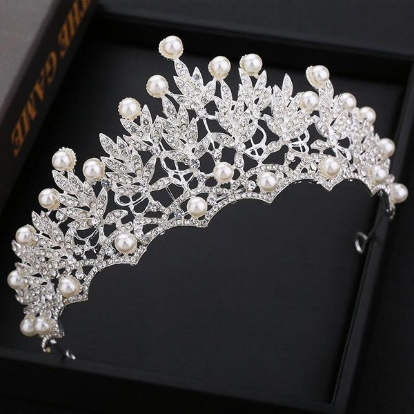ŚLubna Srebrna DużA Korona Nowe ŚLubne Akcesoria Do WłOsóW Dodatki Do Sukni ŚLubnej Europejska Tiara Korona Urodzinowa-image