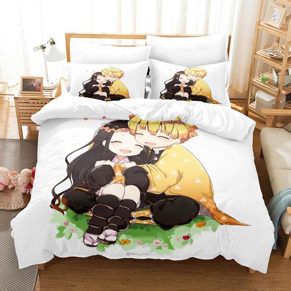 3D Anime Kawaii Dziewczyny Poza Ostrzem PośCiele Zestaw Poszewek Na KołDrę Z Poszewkami Na Poduszki Twin Full Queen King PośCiel PośCiel EU Single(135X200Cm)-image