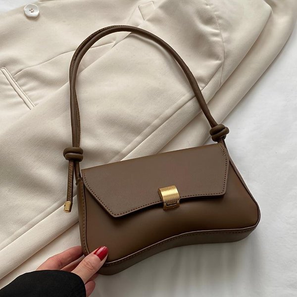 Bolso Retro Elegante Con Tapa Abatible, Bolso De DiseñO Sobaco Para Mujer Moda Simple Bolso De Mano Tipo Palo, Bolso De Hombro VersáTil Nicho Gray-image