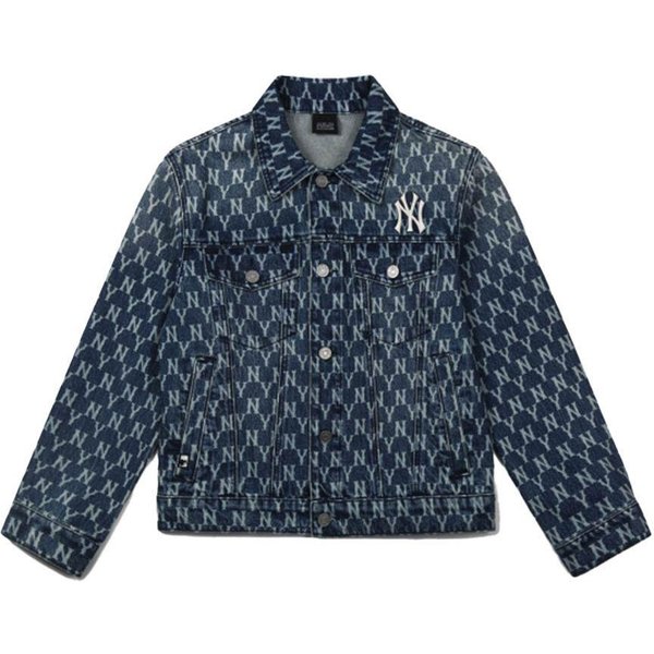 Serie Floral MLB New York Yankees Estampado De Letras Chaqueta De Mezclilla De AlgodóN Chaquetas Unisex Azul Mezclilla 31JPN3041-50U XS Gray-image