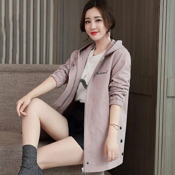 Trench Coats Kobiety Jesień Kobiety Casual Koronka Patchwork WiatróWka Plus Size M-image