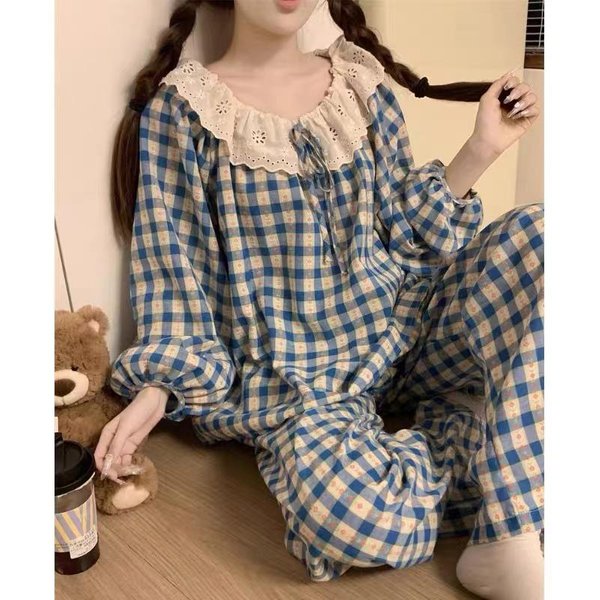 Pijama De Mujer Nuevo OtoñO Primavera Manga Larga Suave Conjunto De Ropa De Dormir Cuadros Dibujos Animados Pijama Mujer Conjunto Ropa De Noche Para Casa CáRdigan XL Gray-image
