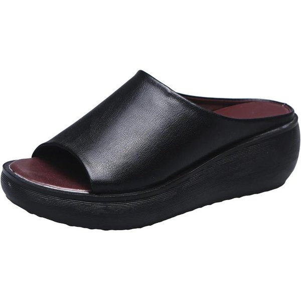 Zapatillas De TacóN Alto Para Mujer Verano Sexy Peep Toe Sandalias De Suela De Cuero Zapatos De Plataforma Slip On Mules Slides De Mujer 42 Black-image