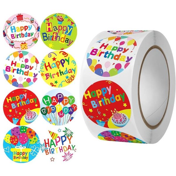 500 Piezas/Pegatina Feliz CumpleañOs Pegatina Festiva Etiqueta De Tarjeta De PapeleríA Para Sobre De Fiesta Pegatina Sello Para Regalo 2.5 Cm-image