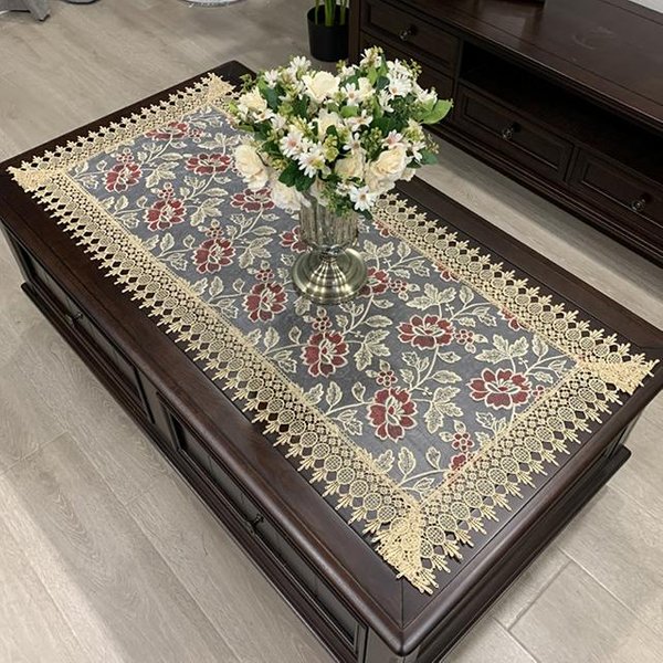 Obrus Na Stolik ProstokąTny Obrus Na Stół Europejski Haftowany Pokrowiec Na Stolik Kawowy Stół Zachodni Kwiatowy Jednolity Kolor Tkanina Koronka KsiążKa 50X100Cm-image