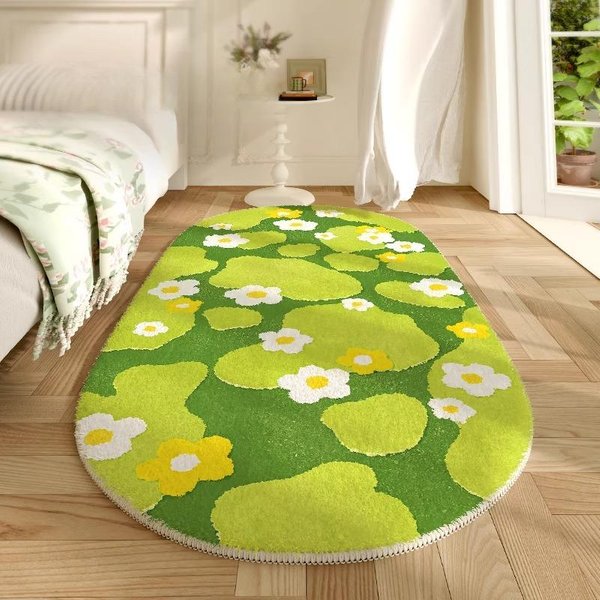 Zielone Kwiaty Dywany Do Sypialni Grubo Pluszowe Dekoracja Salonu Dywan Puszysty MięKki Mata PodłOgowa Przy ŁóżKu Gruba Zmywalna Dywanik Do Salonu 40X100Cm-image