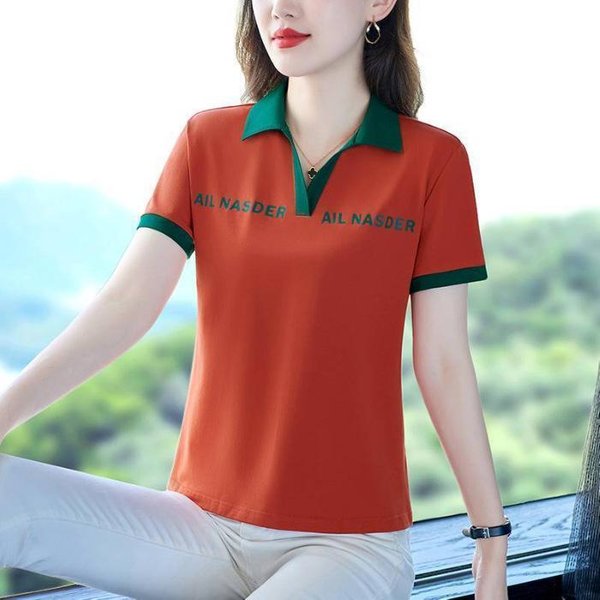 Camiseta De Manga Corta De Verano Para Mujer Camisa Polo Para Mujer Nueva Top Cubre Barriga Reductor De Edad Camiseta BáSica 3XL Gray-image