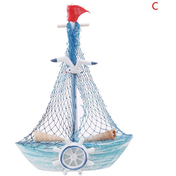 1 Pieza De 15 Cm De Adornos Para Fiestas, DecoracióN Del Hogar, Nuevo Estilo MediterráNeo, NáUtico Marino, Barco De Vela Azul De Madera, ArtesaníAs De Madera Gray-image
