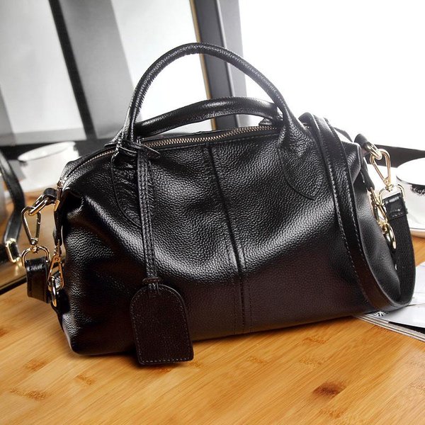 Torba Damska Z Prawdziwej SkóRy Europejska I AmerykańSka Nowa Torba Boston Do RęKi, Na Ramię, Crossbody, Retro Gray-image