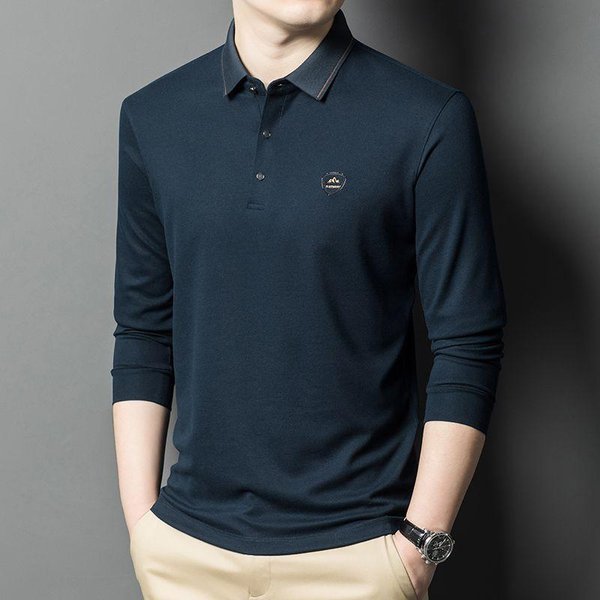 Camisetas De Manga Larga Para Hombre Con Cuello De Solapa Nueva ColeccióN De Primavera Moda De Comerciante Mangas Largas Casuales Xxxxl Black-image