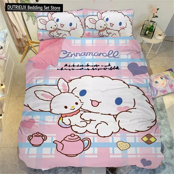 KreskóWkowa Poszewka Na KołDrę Cinnamoroll Kawaii Dla NastolatkóW I Dzieci Kolekcja PośCieli Urocza Poszewka Na KołDrę Poliester Rozmiar Twin, Queen, King Dekoracja Sypialni EU Single(135X200Cm)-image