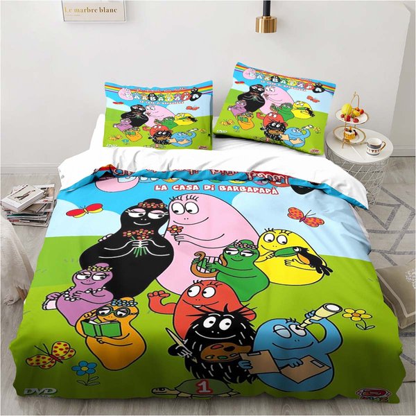 Linda ColeccióN De Ropa De Cama De Dibujos Animados Les Barbapapa Funda De EdredóN Suave Dormitorio De Adultos NiñOs Cama Individual Doble King Size Funda De EdredóN Funda De Almohada EU Twin 135X200Cm-image