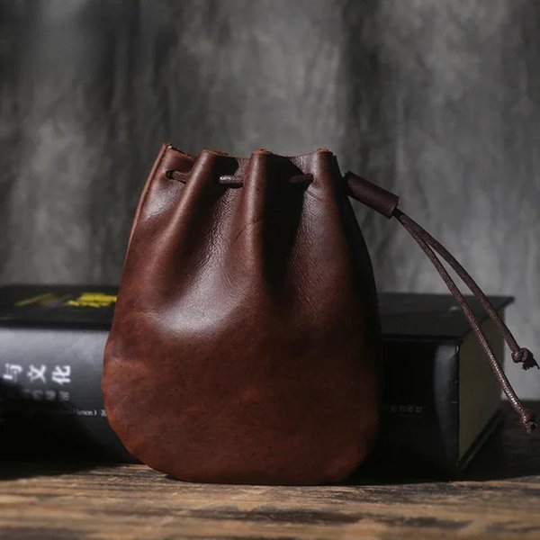 Bolsa De Almacenamiento Para Monedas Con CordóN Hecha A Mano Piel Genuina Monedero Unisex Piel De Vaca Bolsillo Para Monedas Billetera Retro Bolsos-image