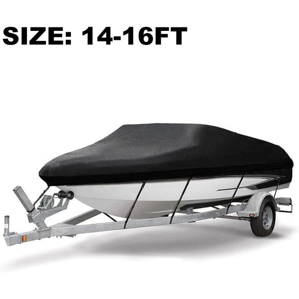 Cubierta Para Barco Yate ProteccióN Al Aire Libre Impermeable Resistente Plata Reflectante 300D Tela Oxford 14-16FT Negro-image