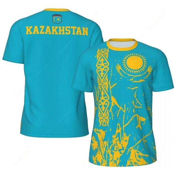 Kazachstan Flaga Druk 3D Sportowa SzybkoschnąCa OddychająCa MęSka Koszulka Outdoorowa Koszulka PiłKarska DrużYna Fan KróTki RęKaw Letni Top Ubrania M-image