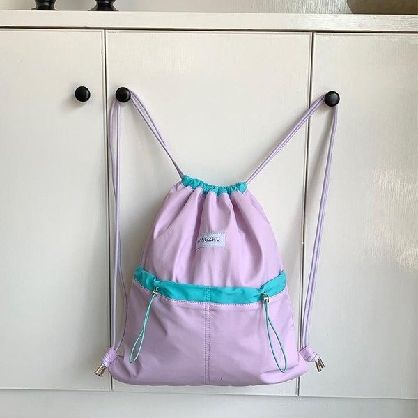 Mochila Con CordóN Y Bloques De Colores, VersióN Coreana, Con Correas De Hombro Ajustables, Mochila De Gran Capacidad, Bolsa De Viaje Ligera-image