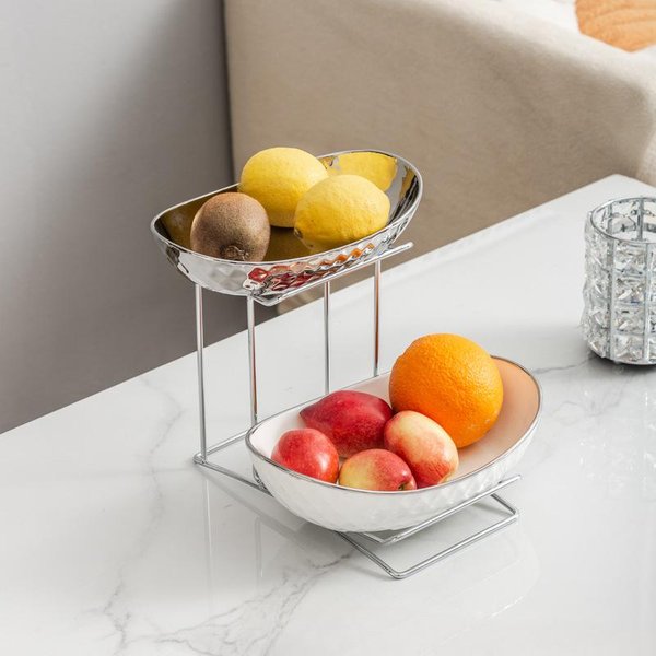 Lujo Ligero Gama Alta Bandeja De Frutas Multicapa Hogar Sala De Estar Mesa De Café Bandeja De Frutas Lugar Bandeja De Bocadillos Bandeja De Caramelos Bandeja De Frutos Secos DecoracióN Gray-image