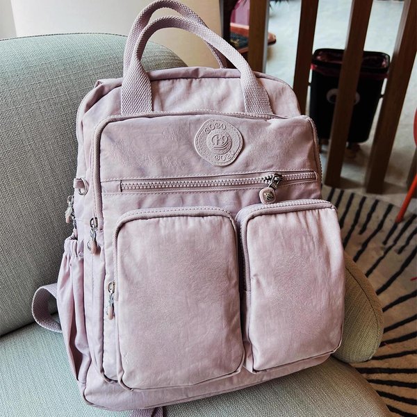 Modny Nylonowy Plecak Wielokieszeniowy Dla Kobiet, Lekki Plecak PodróżNy Szkolny Z MięKkim Uchwytem 14 Inches Gray-image