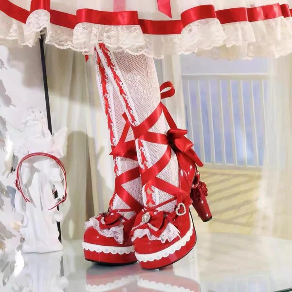 Oryginalne SłOdkie Lolita Szpilki DużY Rozmiar 42 JapońSki Styl Cosplay Damskie SkóRzane Buty Czerwony Cyklon Street Y2K Buty DziewczęCe Urocze 38-image