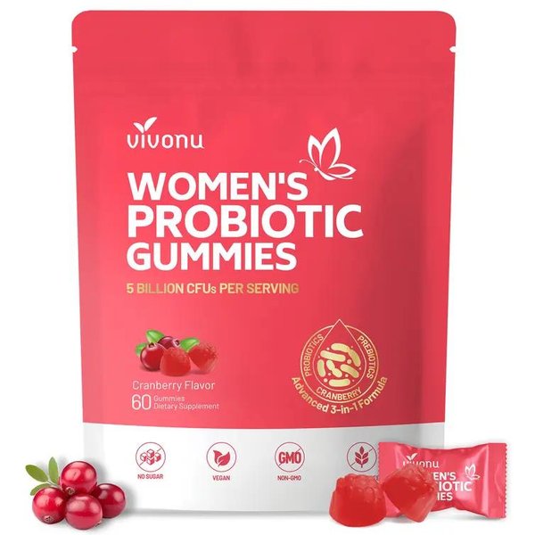 60 Gomitas ProbióTicas Para Mujeres, ProbióTicos Para Mujeres, Sabor A AráNdano, 5 Mil Millones De UFC Para La Salud ÍNtima Y Digestiva 2 Pack-image