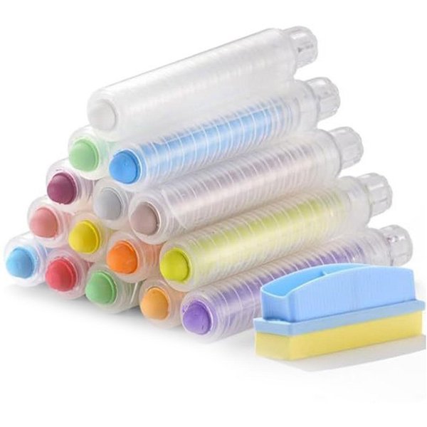 15 Tizas Sin Polvo Con Soporte Para Tiza Y Borrador Para Pizarra Blanca, Tizas Lavables Para Aceras Para Escribir En Pizarra Blanca-image