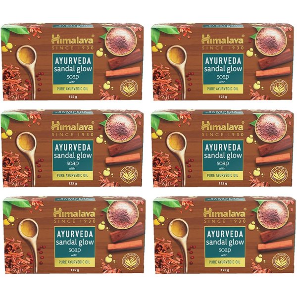 JabóN Himalaya Ayurveda Sandal Glow Con Aceite Puro De SáNdalo Para Una Piel Radiante, 125 G Cada Uno, Paquete De 6, Barra De BañO Herbal Nutritiva-image