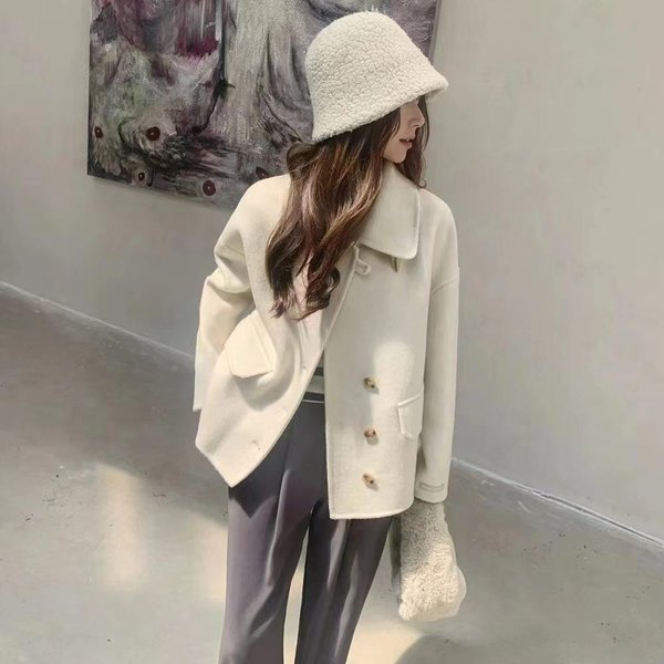Abrigo De Lana De Doble Cara Para OtoñO E Invierno Para Mujer, Corto, Estilo Coreano, Suelto, Casual, De Lana M Black-image