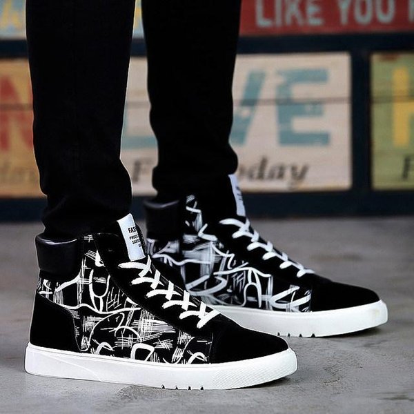 Zapatillas De CañA Alta Para Hombre Zapatos Casuales Ligeros Zapatillas De Verano Con Cordones Zapatos Vulcanizados Para Hombre Transpirables Frescos Zapatos De Skateboard 43 Blanco-image
