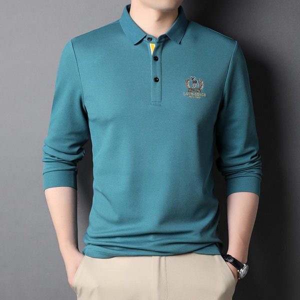 Nueva Camisa Polo Para Hombre De Primavera Y OtoñO Moda Casual Camisa BáSica Bordada Camiseta Trendy Para Hombre De Manga Larga Con Cuello Xxxl-image