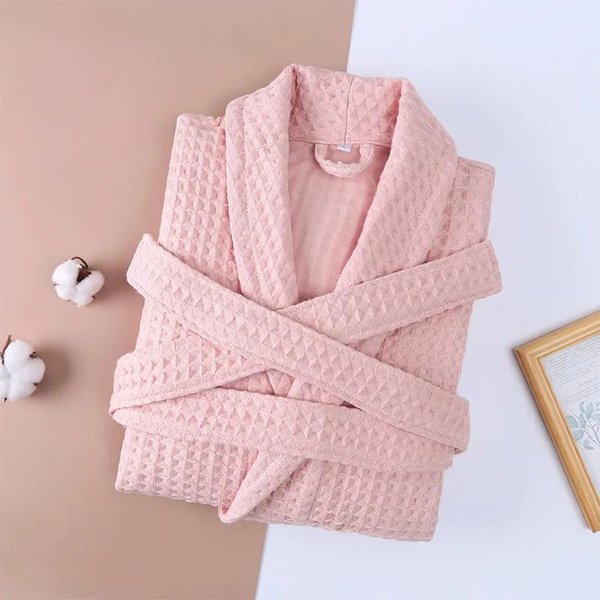 Szlafrok Hotelowy Typu Wafel 2-Warstwowy MęSki 100% BawełNiany Szlafrok Kimono Szlafrok ChłOnny Szlafrok Damski DłUgi PiżAma PiżAma M RóżOwy-image