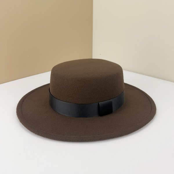 Sombrero De Copa BritáNico Negro Sombrero De Copa Plano Hepburn Caballero Sombrero De Jazz Ala Plana Lana Ala Ancha Sombreros Para Hombre Y Mujer Adjustable M (56-58Cm) Café-image