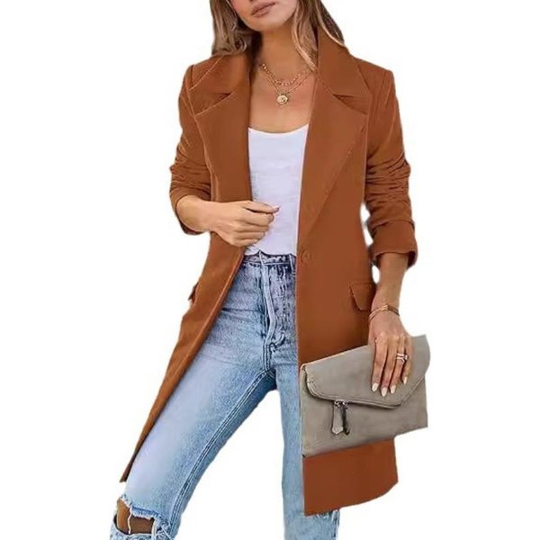 Jesienny I Zimowy WełNiany PłAszcz Damski, WełNiany PłAszcz Zapinany Na Jeden Guzik 3XL Brown-image