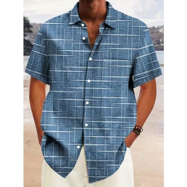 Camisa Minimalista De LíNeas 3D Para Hombre Camisa De Botones Camisa Casual Camisa De Verano Manga Corta Ropa Diaria De Vacaciones XL Gray-image