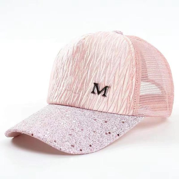 Venta Caliente Unisex Mujer Gorra De Camionero Letra M DiseñO Simple Gorra De BéIsbol Femenina Exterior Ajustable Streetwear Gorra De Camionero De Verano 54Cm-60Cm Color Rosa-image