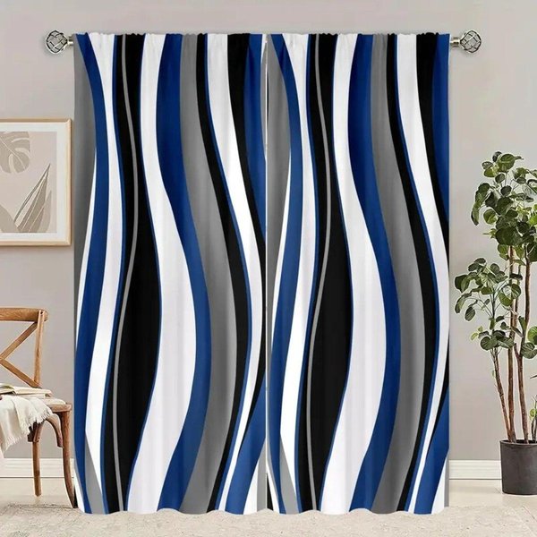 2 Szt. Abstrakcyjne Paski Czarne Czerwone Niebieskie Szare Linie Drukowane ZasłOny Okienne ZasłOny Na ZamóWienie Do Salonu Jadalni Sypialni 50W160H(Cm)X2Panel&Grommet Top-image