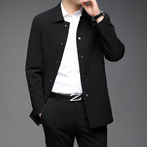 Chaquetas Para Hombre Sin Costuras Cortas Y Medianas, Chaquetas Casuales De Negocios Finas Y Holgadas Con Solapa, Ropa De OtoñO Para Mediana Edad Y Ancianos 4XL-image