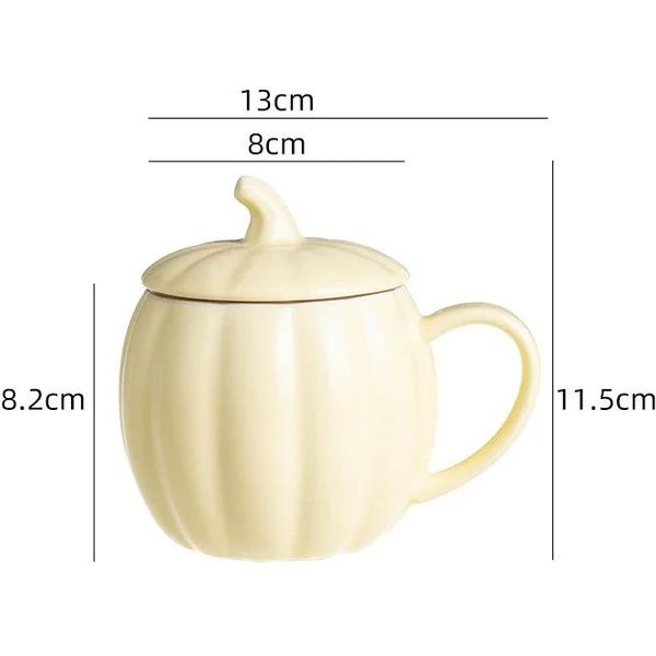 Kubek Do Kawy Jednokolorowy W KształCie Dyni Ceramiczny Kubek Na Wodę Z Pokrywką Domowy Kubek Na śNiadanie Mleko Sok Kubek Na Jogurt Kubek Na PopołUdniową Herbatę 400Ml-image