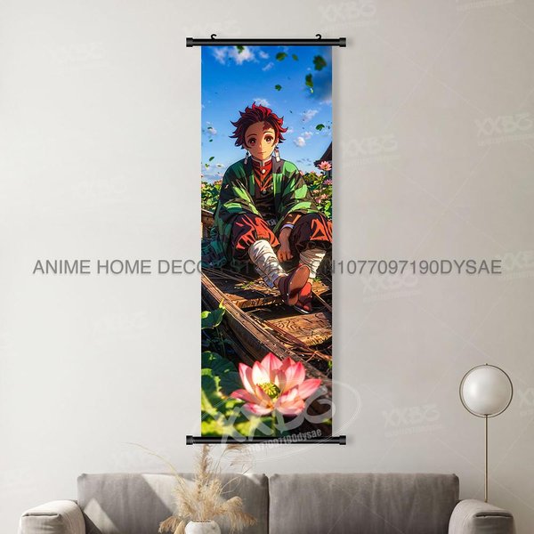 Pogromca DemonóW: Kimetsu No Yaiba Dekoracja Domu Sztuka ŚCienna Obraz Zwojowy WisząCy Obraz Anime Plakat Na PłóTnie Do Salonu (As The Picture,25X75Cm(10X30Inch)) Gray-image