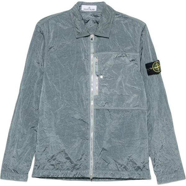Stone Island Ss25 Nylon Metal Parche De Logo SóLido Cremallera Manga Larga Chaqueta Chaqueta Hombre Azul Aqua K1S151200005S0019-V0024 XXL Gray-image
