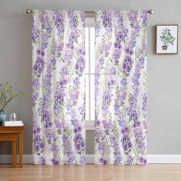Kwiaty Wisteria LiśCie Akwarela Przezroczyste ZasłOny Do Dekoracji Salonu ZasłOny Okienne ZasłOny Kuchenne Tiulowe Woalowe W135 X H115Cm X1 White-image
