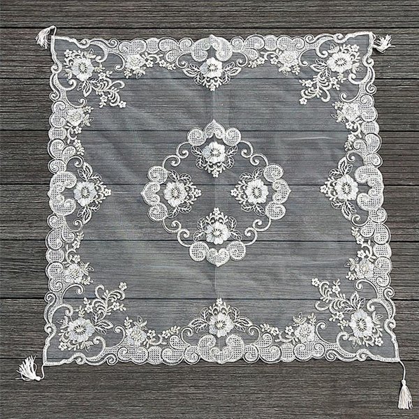 Europejski ZłOty Haft Nici RęCznie Robiony Wisiorek Centralny Kwiat Kwadratowy Obrus Na Stół Sypialnia Balkon MałY OkrąGłY Pokrowiec Na Stół 85X85Cm Gray-image